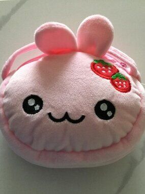 Plush and Squishy Soft Pink Bunny Ears Crossbody Double Zipper Purse NWOT